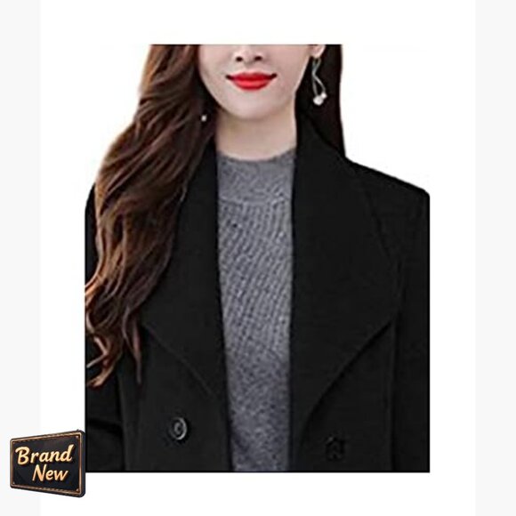 Wool Blend Trench Coat Shawl Collar Double Breasted Maxi Long Pea Coat - Picture 4 of 5